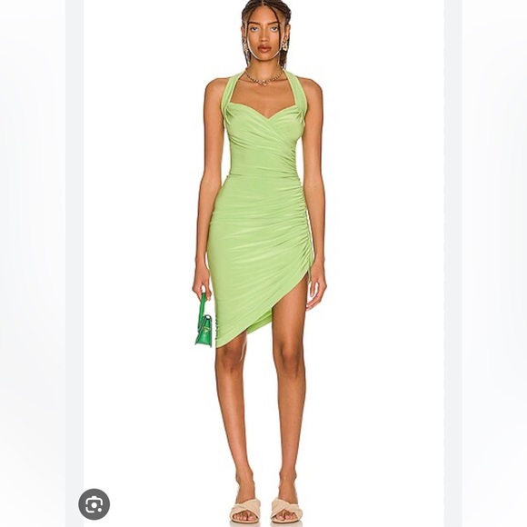 Norma Kamali Dresses & Skirts - Norma Kamali Neon Lime Ruched Asymmetrical Halter Dress